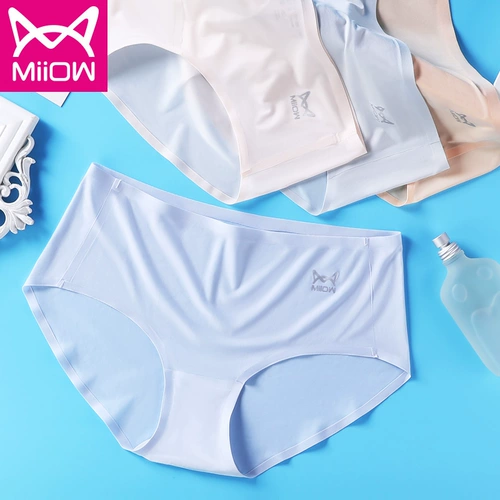 Трусы, шелковые хлопковые тонкие дышащие сексуальные штаны, средняя посадка