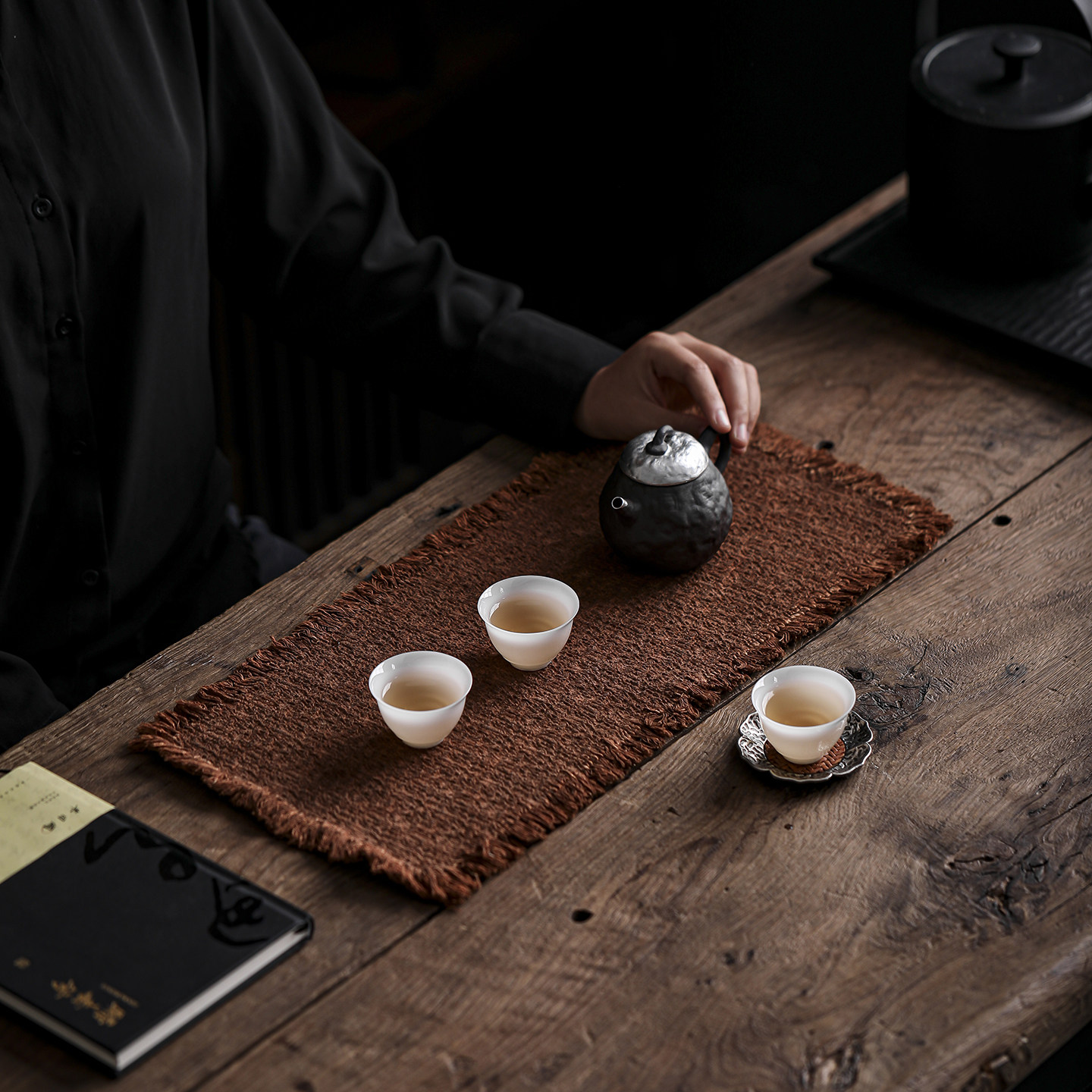 妙竹轩  植物染小茶垫柿染古朴老布茶席复古流苏桌旗禅意桌旗茶布,淘宝优惠券,粉丝福利购,淘宝优惠卷