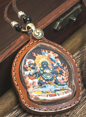 牛皮彩绘擦擦盒吊坠 手工黄铜古风唐卡盒吊坠项链嘎乌盒厂家批发