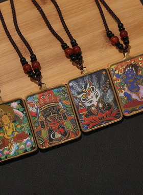 钛钢方形唐卡观音菩萨佛祖卡通人物造型挂件吊坠民族风特色唐卡