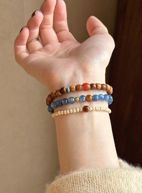 天然蓝色晶石串珠手链女轻奢高级感小众百搭手串女时尚清冷感手饰