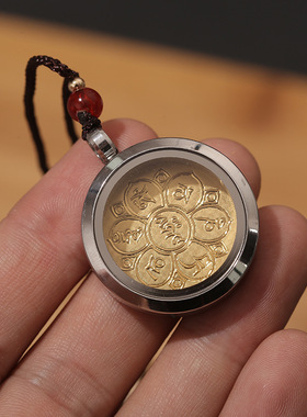 新款西藏唐卡嘎乌盒圆形钛钢六字真言吊坠 中国风民族风圆环坠子