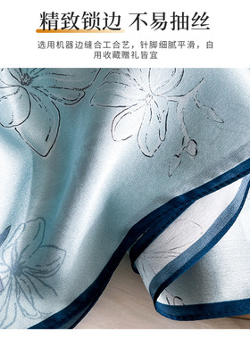 2025新款蓝色53cm真丝小方巾丝巾女春秋护颈感围巾颈饰系脖小领巾
