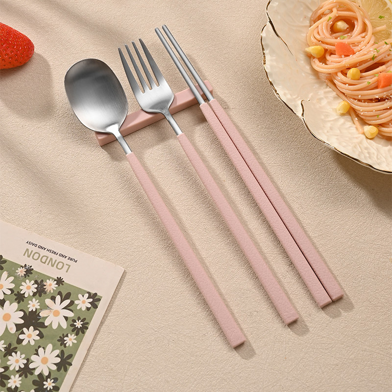 韩国不锈钢勺子筷子叉子食品级硅胶餐具套装家用西餐餐勺餐筷餐叉,淘宝优惠券,粉丝福利购,淘宝优惠卷