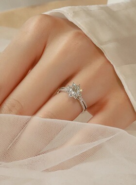 纯银50分莫桑石戒指女款交织仙气雪花太阳花经典结婚戒指空托