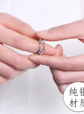 莫桑石纯银情侣戒指莫比乌斯环一对活男女款闭口对戒求结婚戒排戒