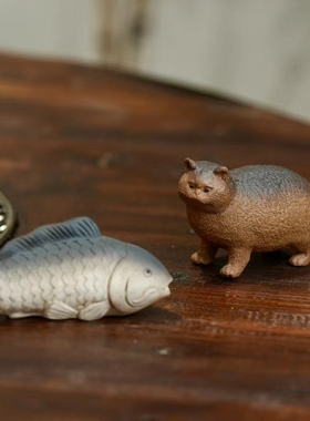 迷你动物园动物世界鳄鱼猫狗乌龟鱼熊猫河马紫砂雕塑玩具摆件