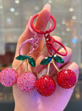 跨境陶泥双面满钻樱桃钥