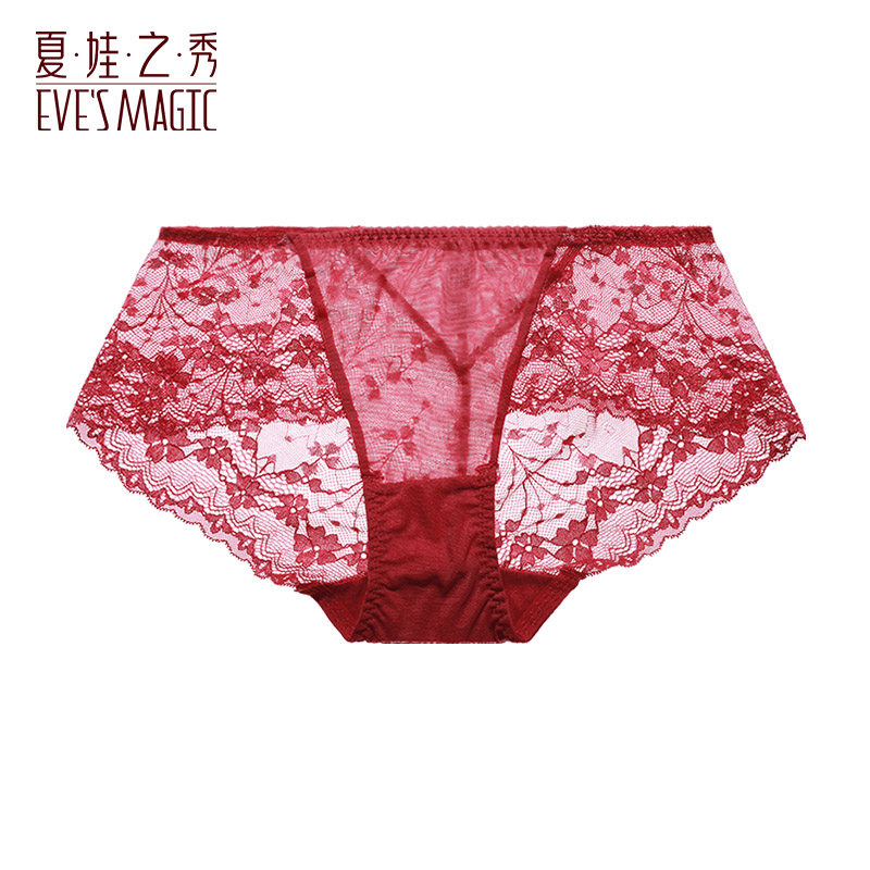 夏娃之秀大红色本命年内裤女中腰纯棉裆部三角裤无痕诱惑蕾丝短裤,淘宝优惠券,粉丝福利购,淘宝优惠卷