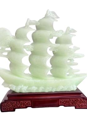 一帆风顺船琉璃白玉招财摆件