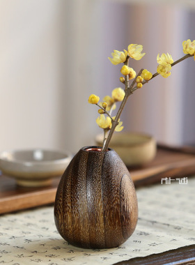日式实木插花茶道花瓶