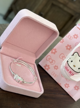 生日礼物Kitty猫纯银手镯女小清新可爱满钻kt猫银手环学生送女友