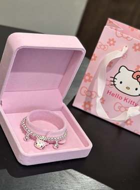 999足银圆珠手链女生可爱甜妹Kitty吊坠手串宝宝儿童送人生日礼物