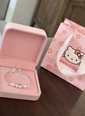 HelloKitty纯银手链女小清新可爱kt猫银手环学生宝宝手饰生日礼物