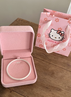 足银999素圈手镯古法磨砂高级感闭口银手环纯银镯子生日礼物送礼