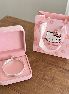 足银999三圈手镯女实心纯银叠戴手环ins风百搭送女友闺蜜银饰礼物