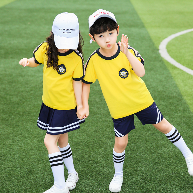 幼儿园园服夏装学院风小学生校服夏季套装纯棉儿童班服短袖运动服