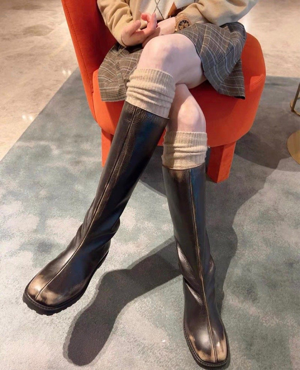 韩国老板娘同款东大门过膝羊毛袜粗针羊绒纯色叠穿高筒秋冬堆堆袜,淘宝优惠券,粉丝福利购,淘宝优惠卷