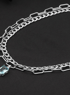 原创新款钛钢项链欧美项链饰品双层项链蓝锆石