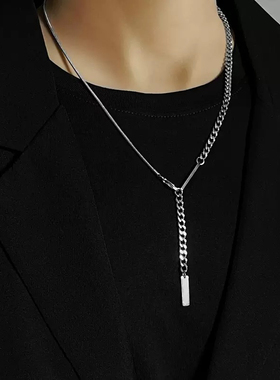简约长牌蛇骨拼接项链 超仙冷淡风锁骨链颈链气质百搭