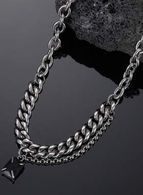 原创设计感项链黑色锆宝石细古巴链条拼接基础百搭叠戴