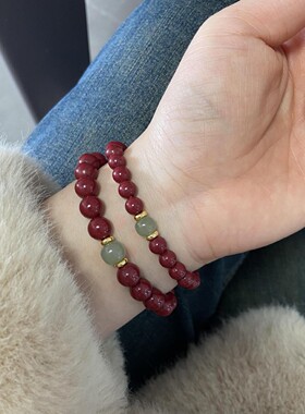 高含量朱砂天然和田玉手串可火烧还原紫金砂转运手饰批发朱砂手链