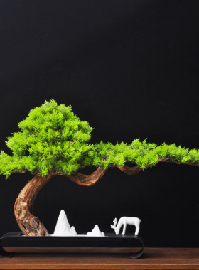 仿真迎客松盆景植物客厅玄关办公室绿植盆栽摆件家居装饰开业礼品