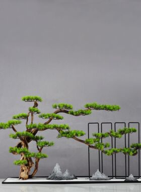 新中式迎客松家居摆件枯山水假山沙盘实木杜鹃根摆件创意桌面摆件