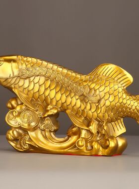 黄铜鱼摆件大号黄铜金龙鱼年年有鱼鲤鱼家居装饰品风水招财工艺品