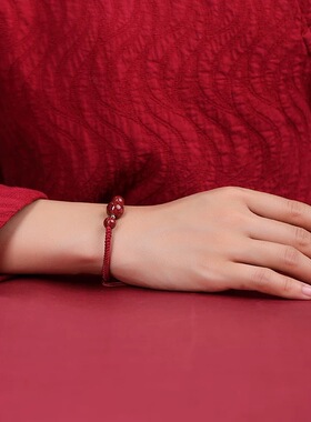 朱砂晶体砂红绳手链手工编织手绳本命年男女情侣手串个性简约手绳