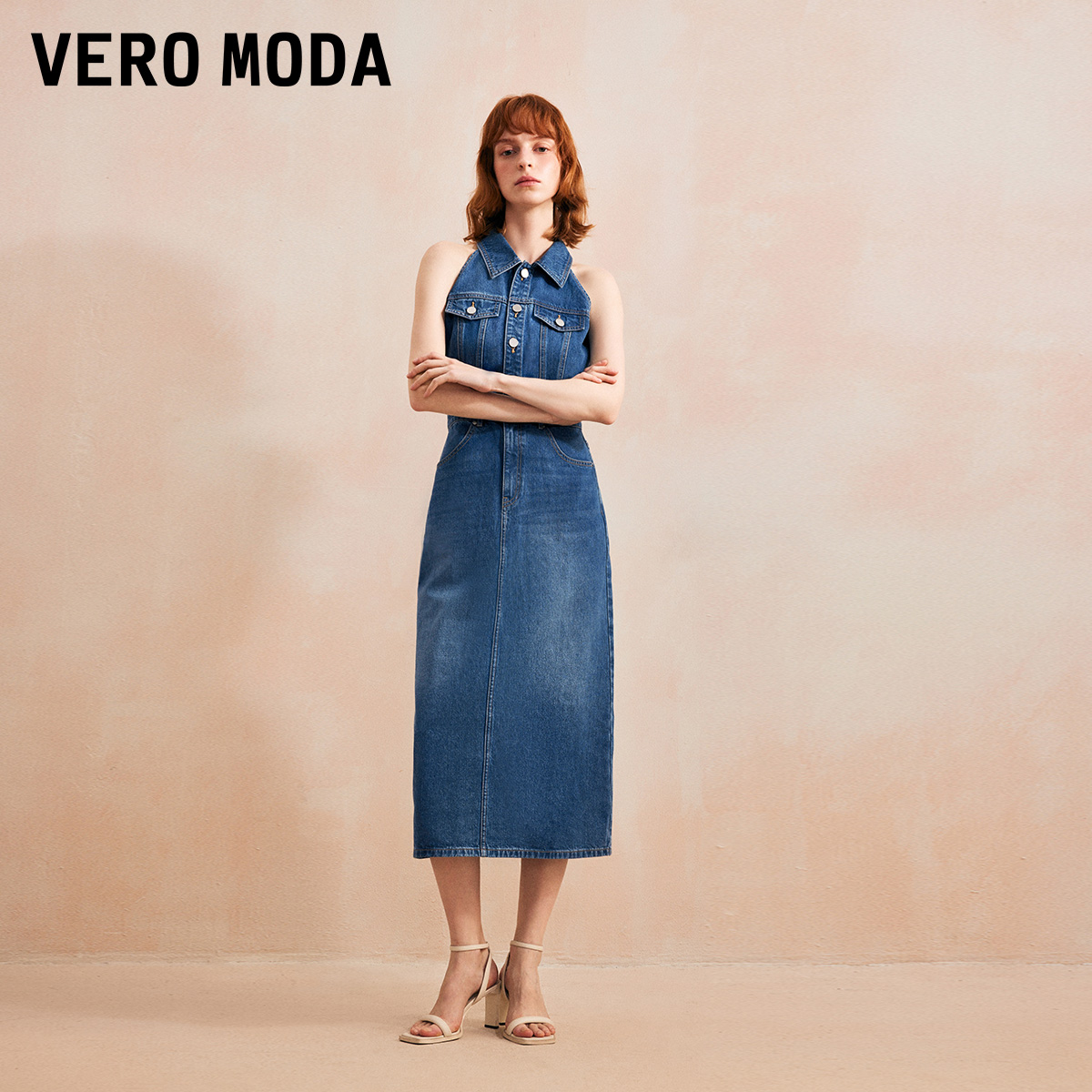 VeroModa【魔法裙】连衣裙24春显瘦挖肩无袖牛仔裙显瘦-图0