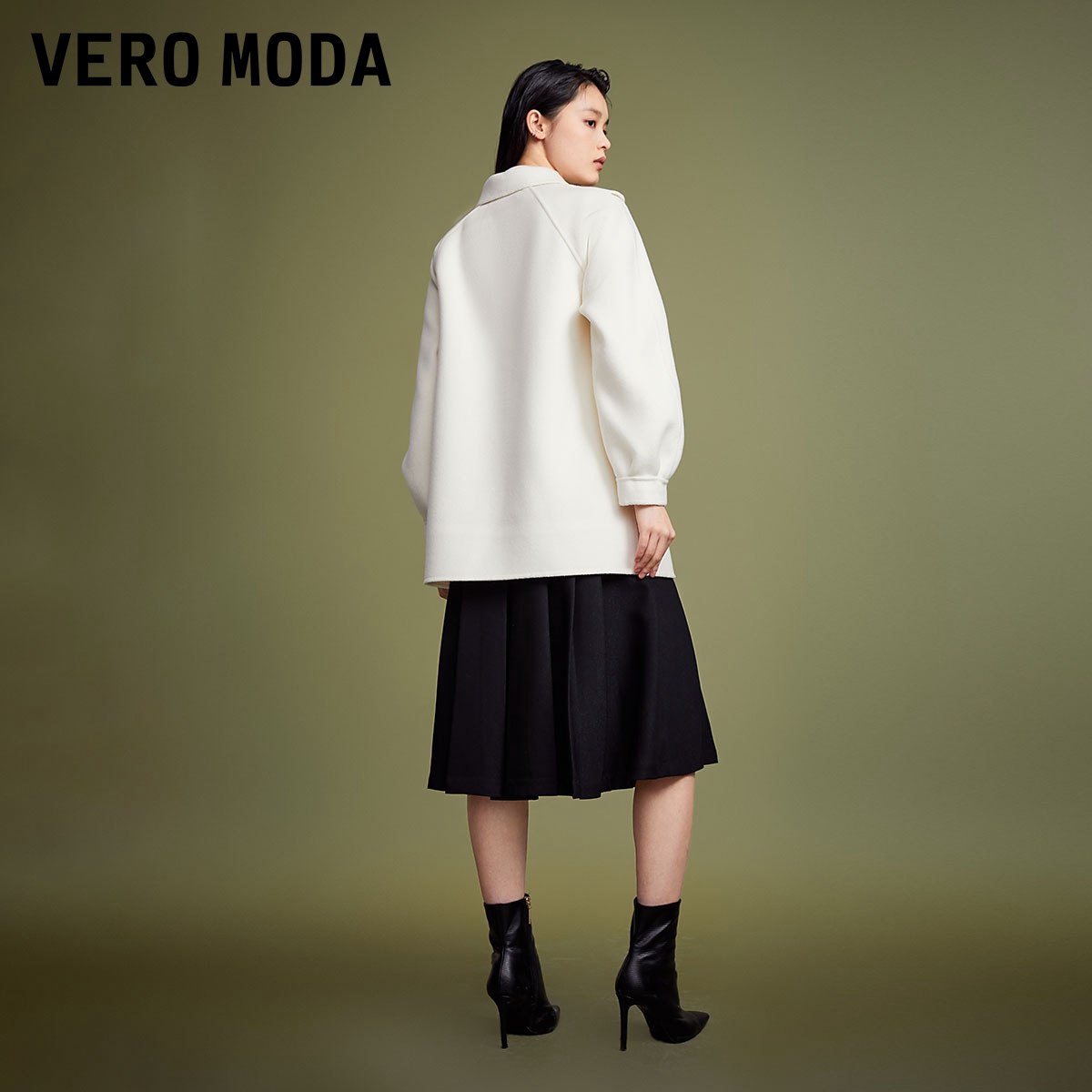 v区绫致Vero Moda毛呢外套女2023秋冬翻领设计A字版型休闲甜美