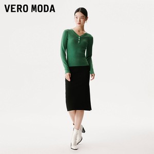 Vero Moda纯羊毛衫2024春夏新款内搭显瘦粉色修身针织打底衫上衣