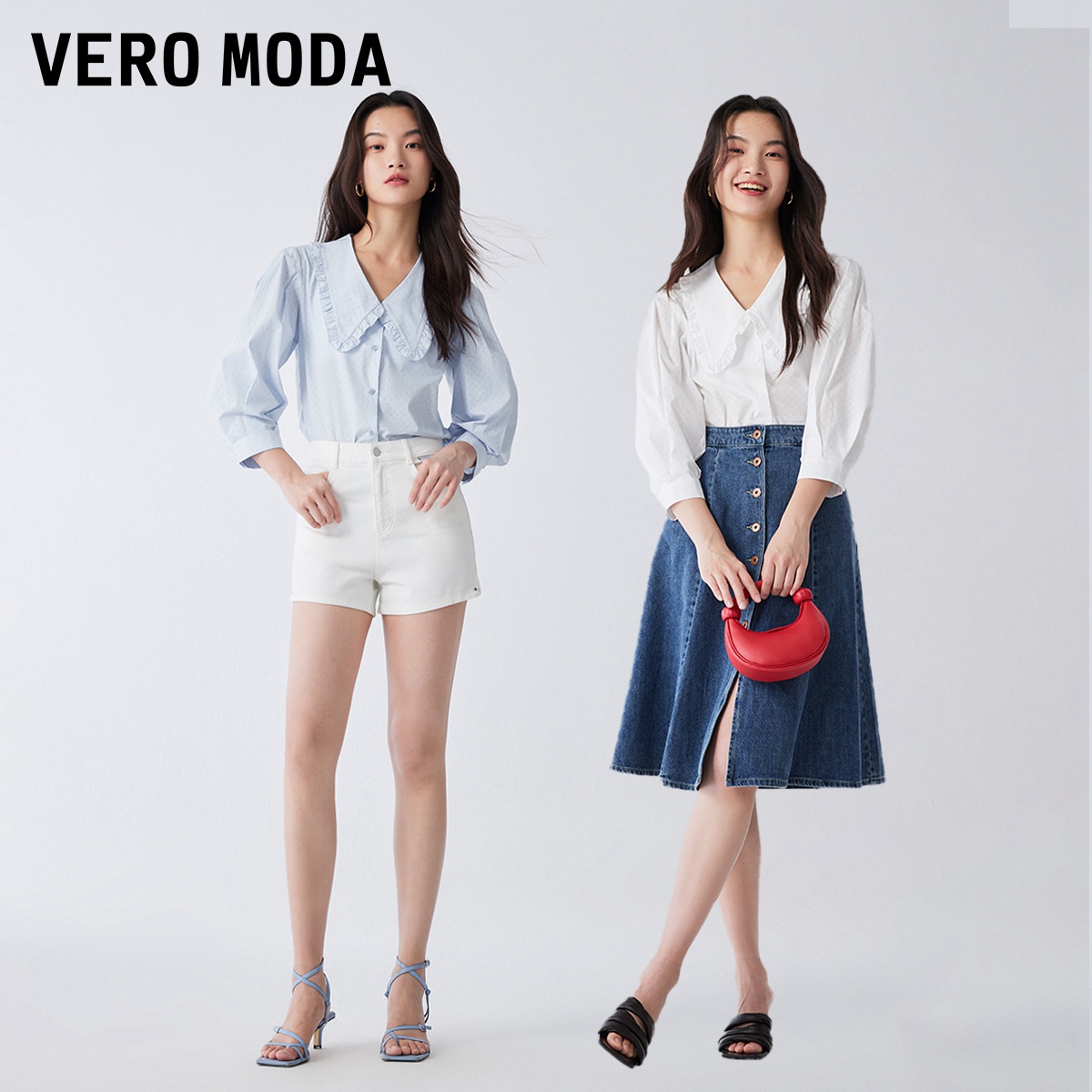 Vero Moda衬衫女2023春夏新款甜美减龄气质纯棉灯笼袖衬衣上衣 - 图0