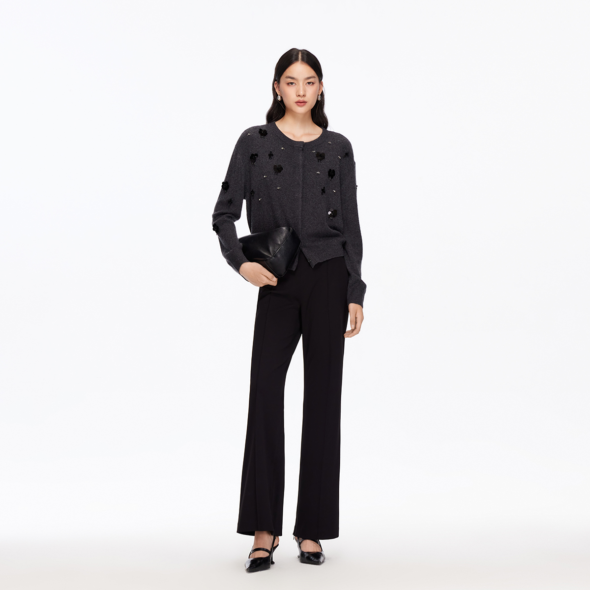 Vero Moda休闲裤女2025秋冬新款纯色拉链高腰微喇裤通勤显高显瘦 - 图0