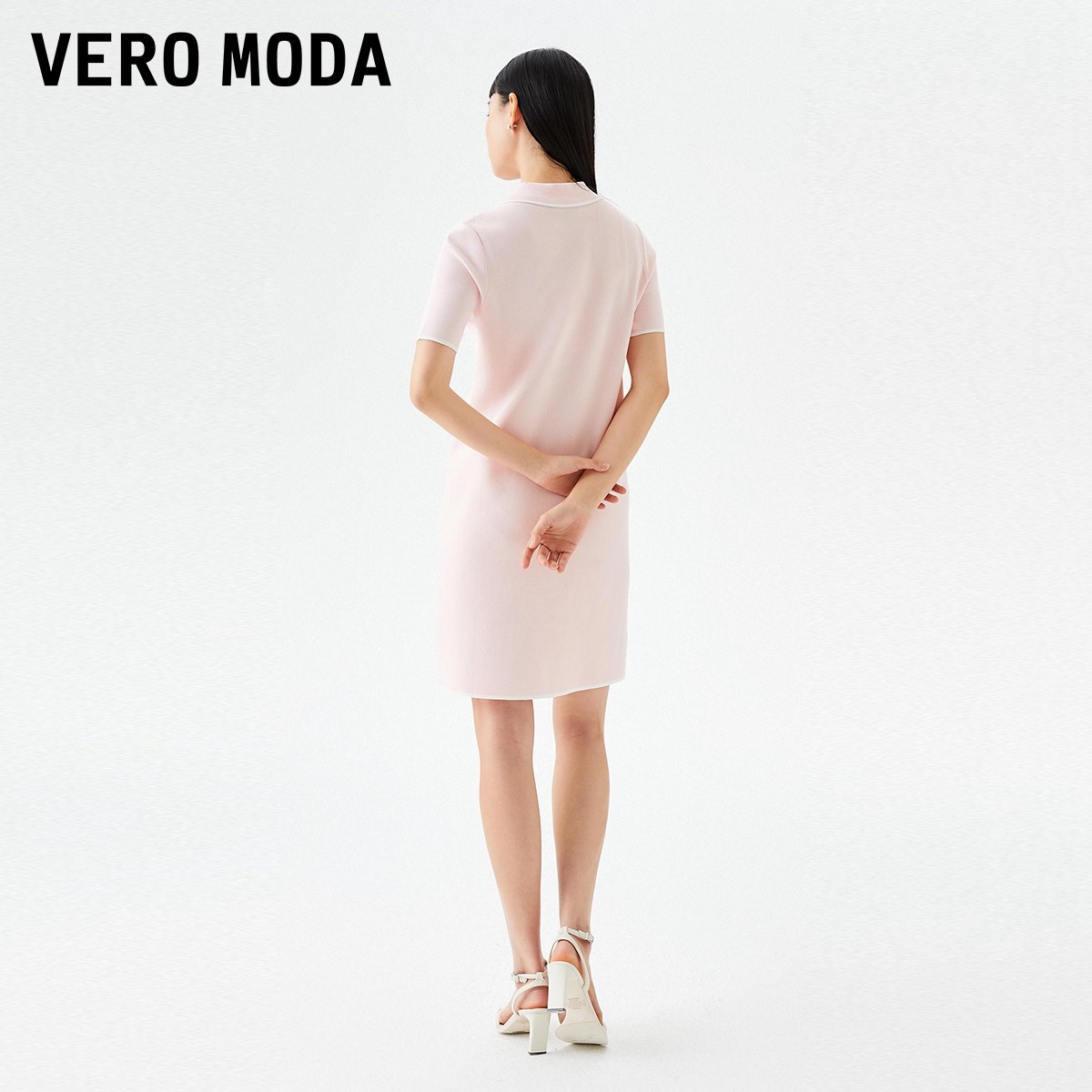 tq区绫致Vero Moda连衣裙秋冬新款H版型翻领短袖简约气质时尚