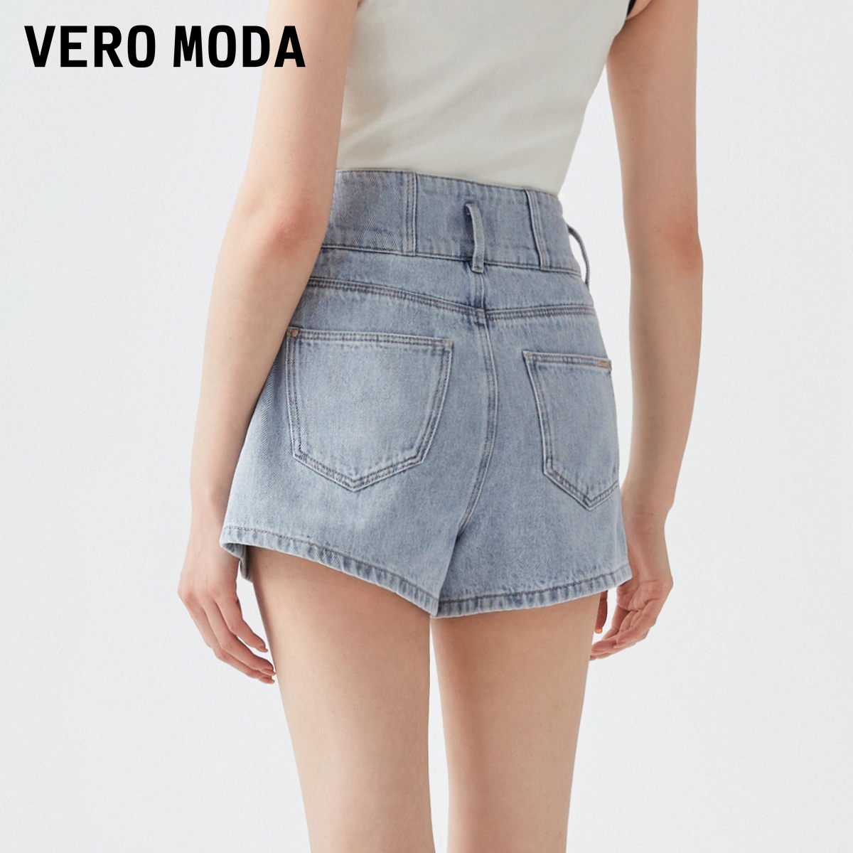 Vero Moda牛仔短裤夏女2023新款休闲舒适高腰显瘦白色百搭裤子