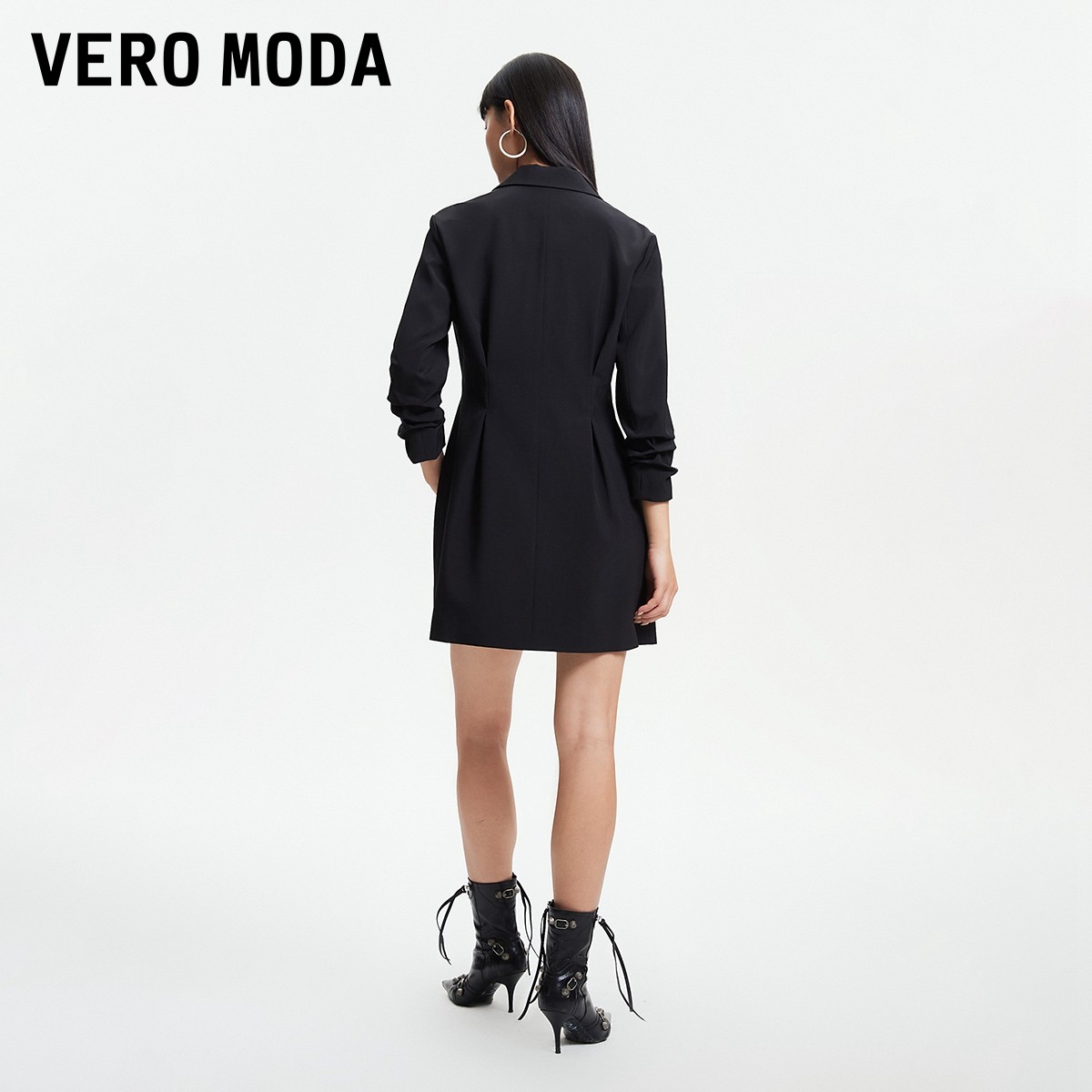 绫致Vero Moda连衣裙25春夏新优雅气质通勤七分袖黑色西装裙女 - 图1