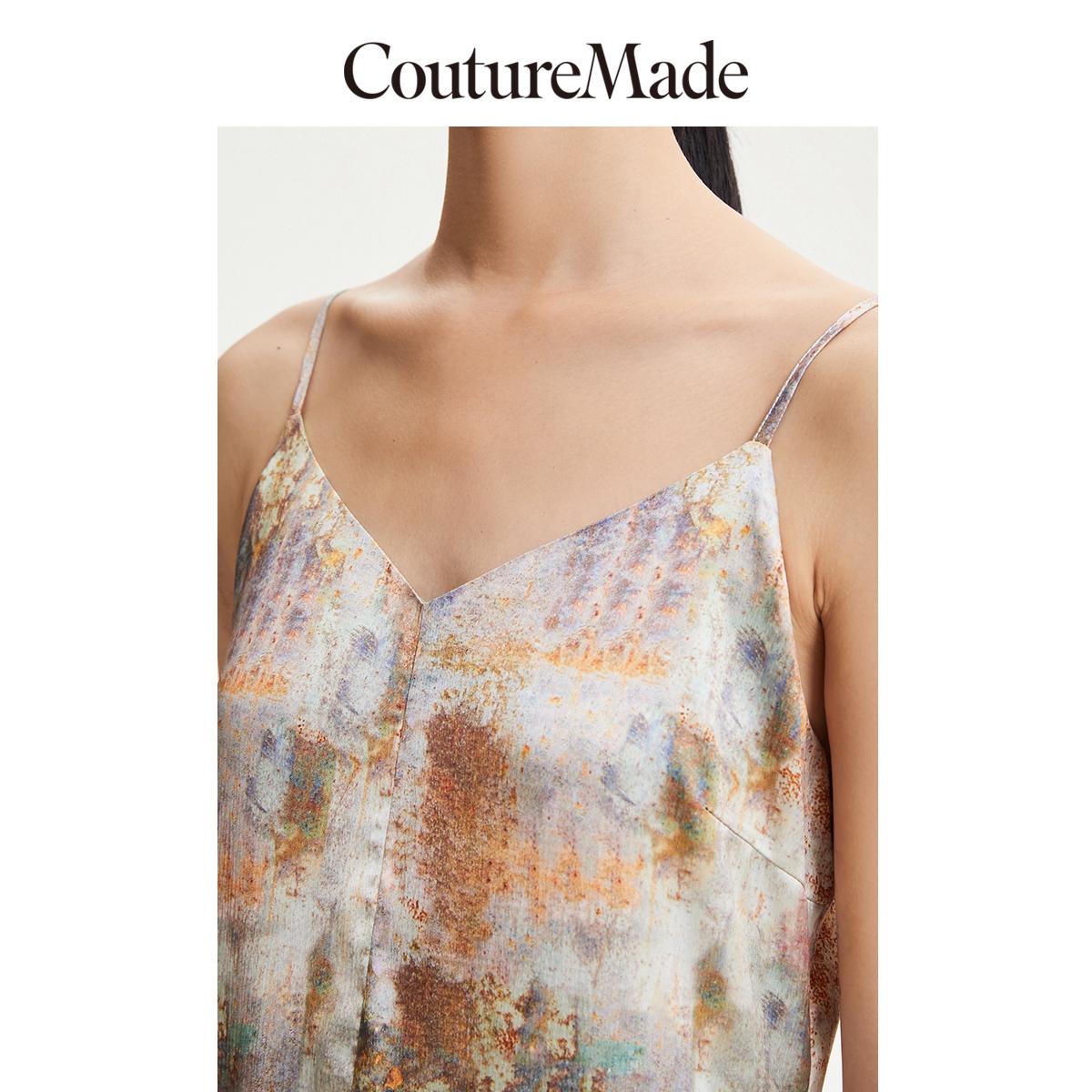 Couture Made连衣裙2023秋冬新款印花A字中长裙吊带简约度假优雅