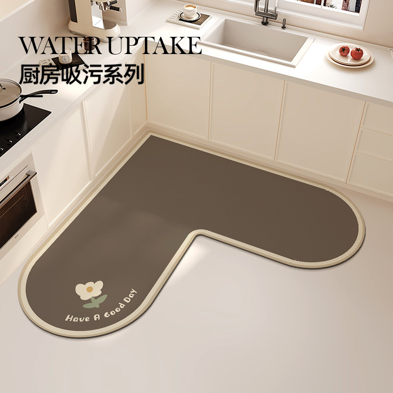Kitchen special floor mat kitchen mat household l-shaped L carpet oil-absorbent, water-absorbent, dirt-resistant anti-slip water-absorbent mat entrance mat