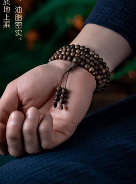 莺歌绿奇楠沉香手串惠州绿棋楠木佛珠手链108颗念珠老料男女情侣