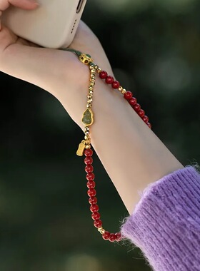 朱砂手机壳挂件女高级感手机挂绳手腕款手机链男高档汽车钥匙吊坠