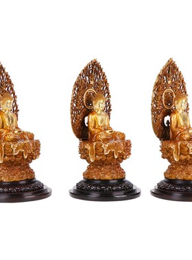 铜古茶色鎏金莲台三宝佛 佛堂家居精品摆件 三宝佛