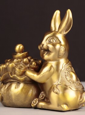 铜兔子 铜兔 钱袋兔子家居办公室金属工艺品摆件