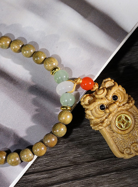 绿檀木6mmDIY手链吞金兽款配饰念珠木质项链脖挂佛珠手串木串吊坠