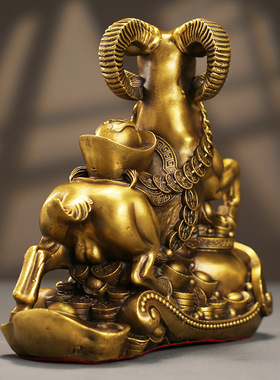 铜羊摆件全铜羊客厅办公室公司装饰三羊开泰工艺品家居生肖羊领头