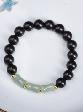 紫光檀黑檀单圈DIY玉髓和田玉竹节文玩手串佛珠念珠男女款手饰