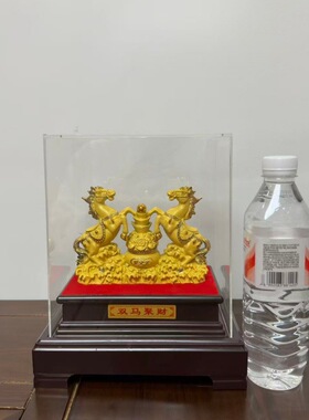绒沙金马年摆件 双马聚财 店铺乔迁保险公司4S店活动礼品家居装饰