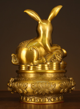 厂家批发黄铜兔子摆件家居装饰品客厅生肖兔吉祥物工艺品铜兔子