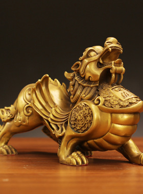 全铜黄铜貔貅摆件一对皮丘客厅家居办公室书房桌面店铺开业铜摆件